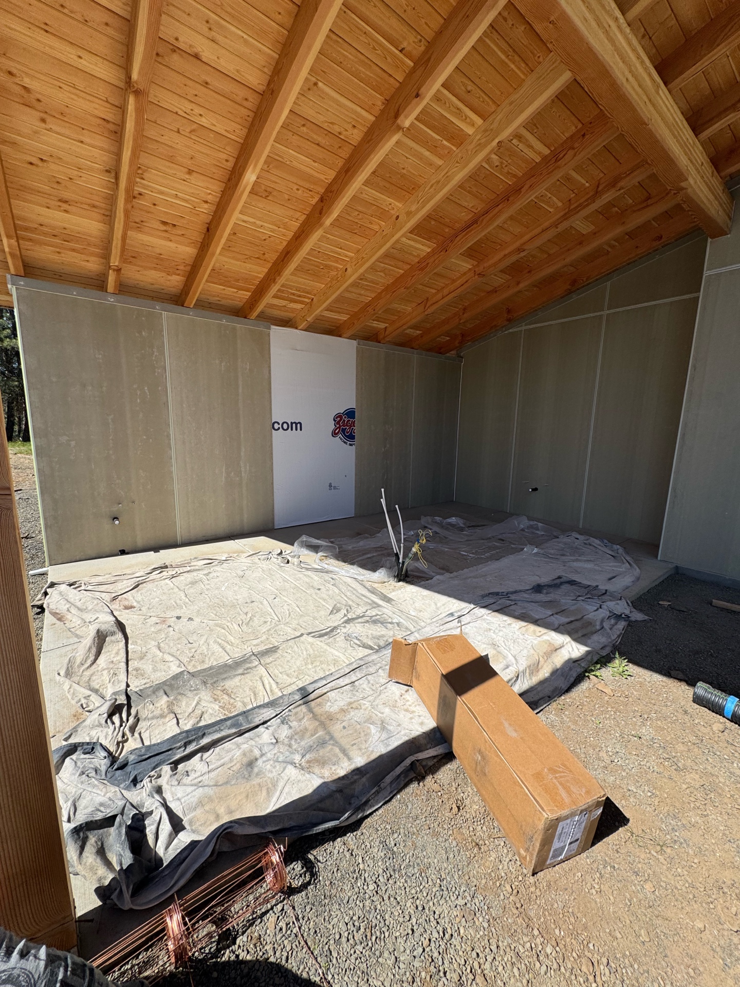 Pool house interior framing with electrical rough-in ready